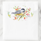 Holiday Chickadee Berry Branch Greeting Card Ovale Sticker (Tas)
