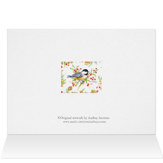Holiday Chickadee Blank Note Greeting Card (Binnen Horizontaal (Boven))