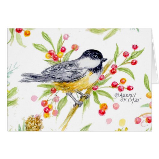 Holiday Chickadee Blank Note Greeting Card (Voorkant Horizontaal)