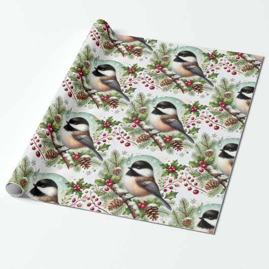 Holiday Chickadee Cadeaupapier (Uitgerold)