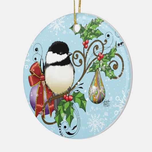 Holiday Chickadee Keramisch Ornament (Links)