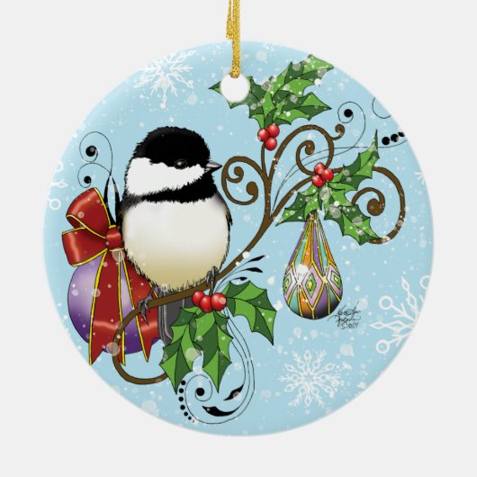 Holiday Chickadee Keramisch Ornament (Achterkant)
