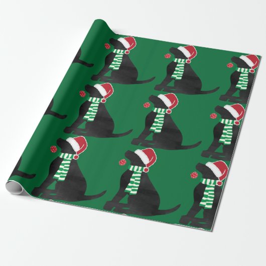 Holiday Christmas Black Lab Groen Cadeaupapier (Uitgerold)