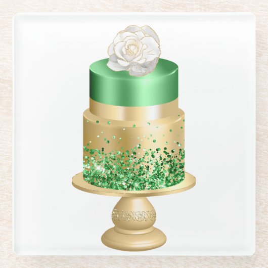 HOLIDAY CHRISTMAS CAKE GROEN EN GOLD GLAZEN ONDERZETTER (Voorkant)