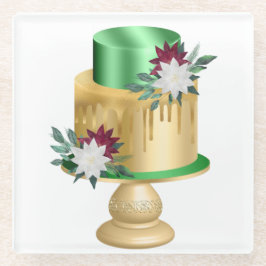 HOLIDAY CHRISTMAS CAKE GROEN EN GOLD GLAZEN ONDERZETTER