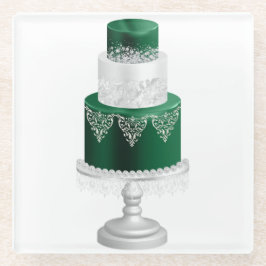HOLIDAY CHRISTMAS CAKE GROEN EN WITTE GLAZEN ONDERZETTER