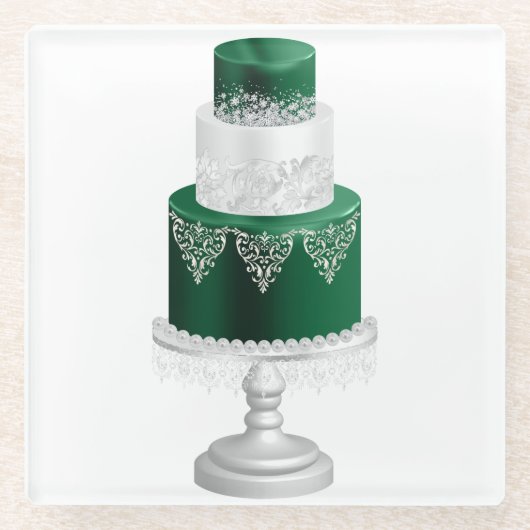 HOLIDAY CHRISTMAS CAKE GROEN EN WITTE GLAZEN ONDERZETTER (Voorkant)