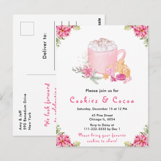 Holiday Christmas Cookies and Cocoa Pink Briefkaart (Voorkant / Achterkant)
