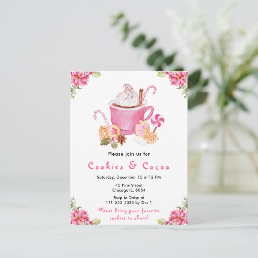 Holiday Christmas Cookies and Cocoa Pink Briefkaart (Staand voorkant)