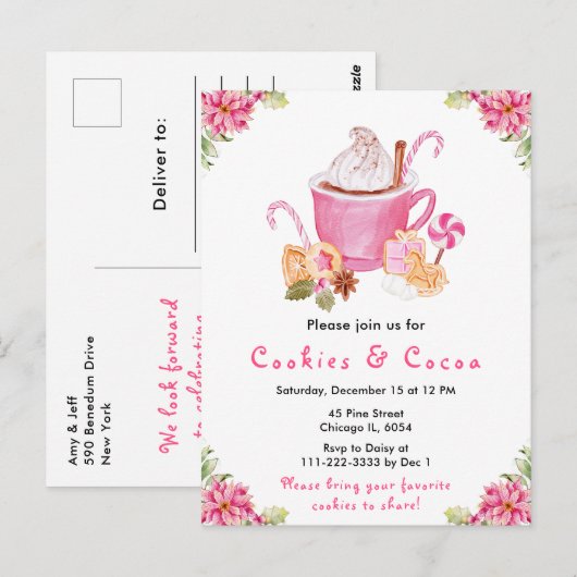 Holiday Christmas Cookies and Cocoa Pink Briefkaart (Voorkant / Achterkant)
