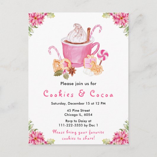 Holiday Christmas Cookies and Cocoa Pink Briefkaart (Voorkant)