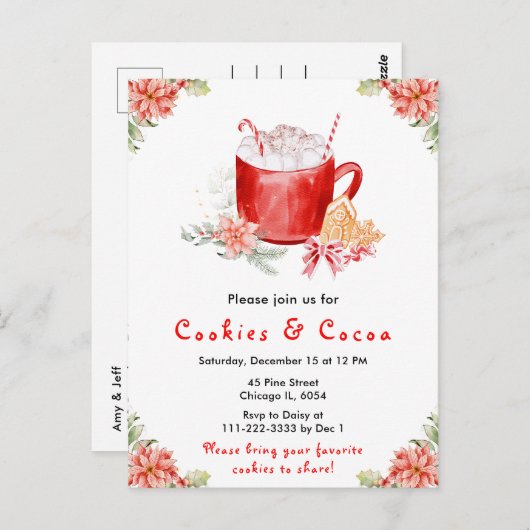 Holiday Christmas Cookies and Cocoa Red Briefkaart (Voorkant / Achterkant)