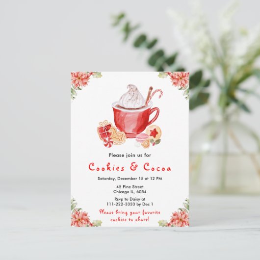 Holiday Christmas Cookies and Cocoa Red Briefkaart (Staand voorkant)