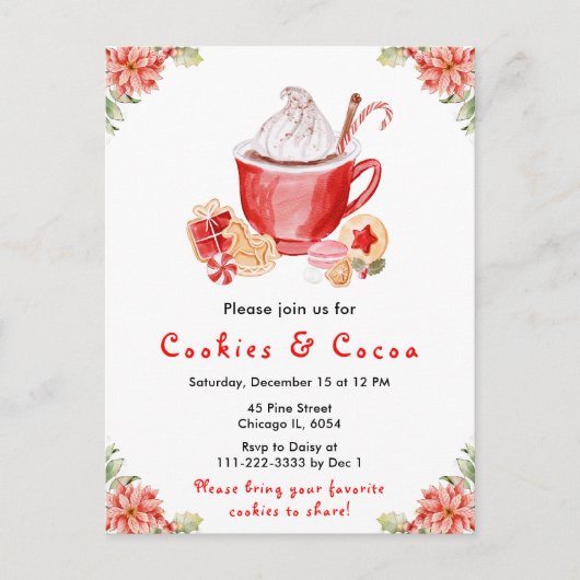 Holiday Christmas Cookies and Cocoa Red Briefkaart (Voorkant)