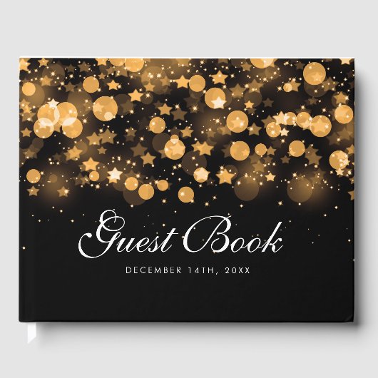 Holiday Christmas Gold Sparkling Stars Gastenboek (Voorkant)