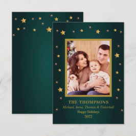 Holiday Christmas Gold Stars Family Photo card Kaart