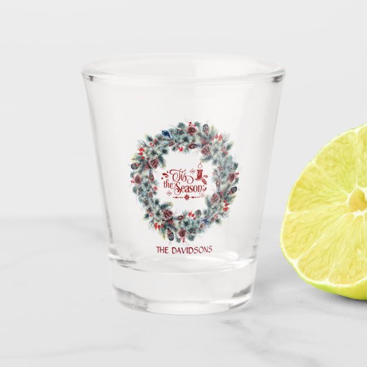 Holiday Christmas 'Is het Seizoensscript Monogram Shot Glas (Voorkant)