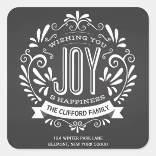 HOLIDAY CHRISTMAS JOY CHALKBOARD ADRES STICKKERS VIERKANTE STICKER