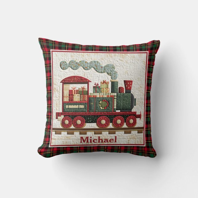 Holiday Christmas Quilted Train I Kids Gifts Kussen (Voorkant)