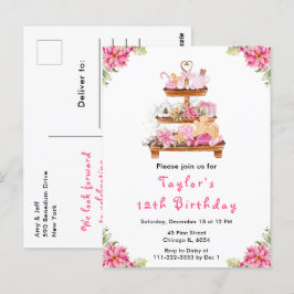 Holiday Christmas Tea Verjaardagsfeestje Roze Briefkaart