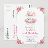 Holiday Christmas Tea Verjaardagsfeestje Roze Briefkaart (Voorkant / Achterkant)