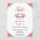 Holiday Christmas Tea Verjaardagsfeestje Roze Briefkaart (Voorkant)