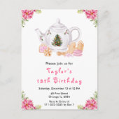 Holiday Christmas Tea Verjaardagsfeestje Roze Briefkaart (Voorkant)