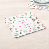 Holiday Christmas Tea Verjaardagsfeestje Roze Kartonnen Onderzetters (Schuin)