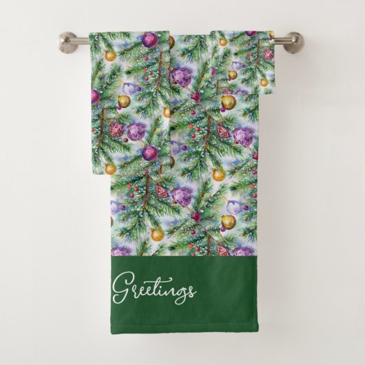 Holiday Christmas Tree Ornaments Bad Handdoek (Insitu)