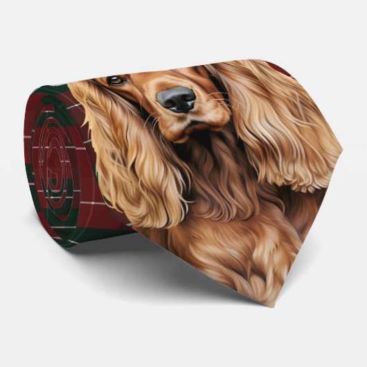 Holiday Cocker Spaniel Dog with Christmas Plaid Stropdas (Opgerold)