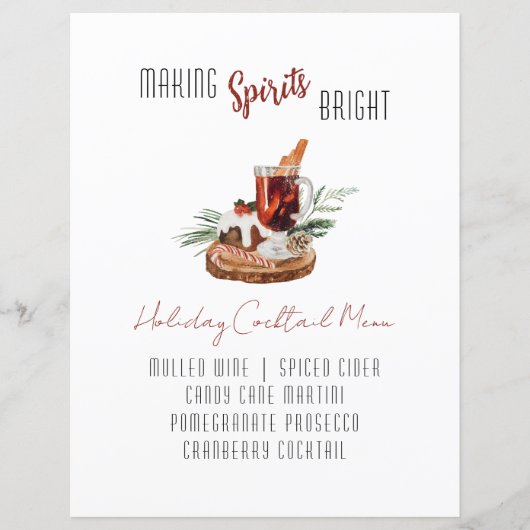 Holiday Cocktail Bar Menu Party Sign (Voorkant)