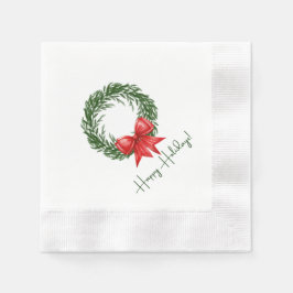 Holiday Cocktail Napkins | Happy Holidays Wreath Servet