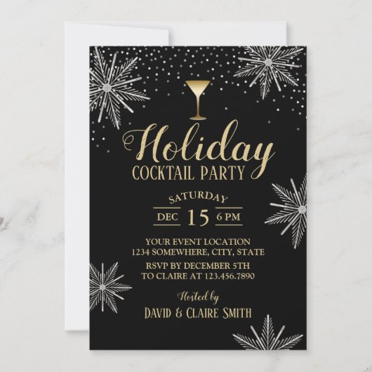 Holiday Cocktail Party Modern Silver Snowflakes Kaart (Voorkant)
