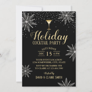 Holiday Cocktail Party Modern Silver Snowflakes Kaart