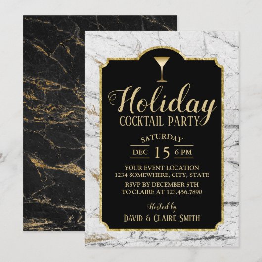 Holiday Cocktail Party Modern White Marble Kaart (Voorkant / Achterkant)