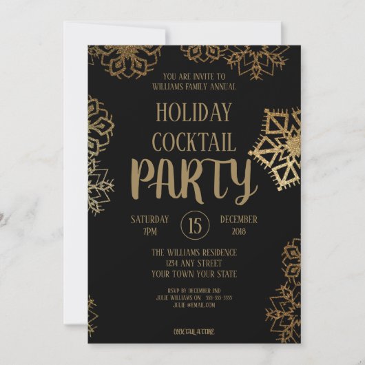 Holiday Cocktail Party | Zwart en goudglitter Kaart (Voorkant)