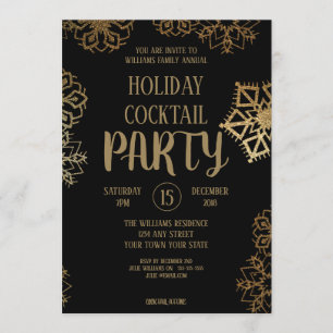 Holiday Cocktail Party   Zwart en goudglitter Kaart