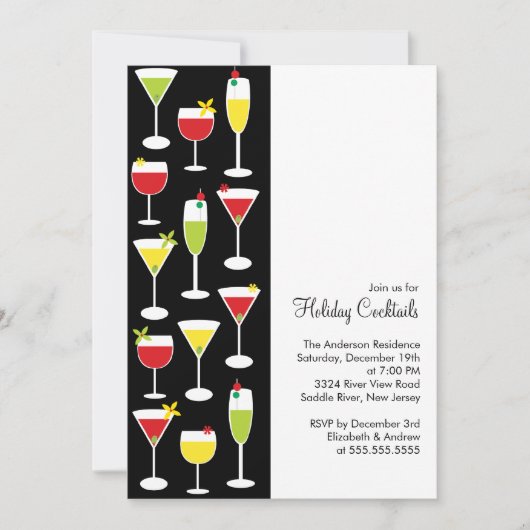 Holiday Cocktails Christmas Party Invitation Kaart (Voorkant)