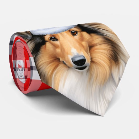 Holiday Collie Dog Red en White Pset Kerstmis Stropdas (Opgerold)