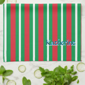 Holiday Colours Green Red White Stripes Theedoek (Gevouwen)