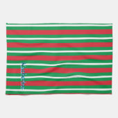 Holiday Colours Green Red White Stripes Theedoek (Horizontaal)