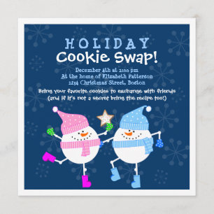Holiday Cookie Swap Happy Snowmen Uitnodiging