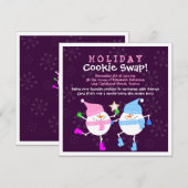 Holiday Cookie Swap Happy Snowmen Uitnodiging (Voorkant / Achterkant)