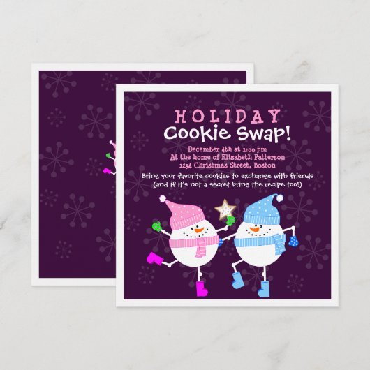 Holiday Cookie Swap Happy Snowmen Uitnodiging (Voorkant / Achterkant)