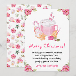 Holiday Cookies and Cocoa Pink Merry Christmas Feestdagenkaart