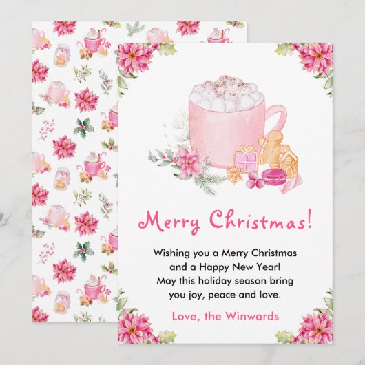 Holiday Cookies and Cocoa Pink Merry Christmas Feestdagenkaart (Voorkant / Achterkant)