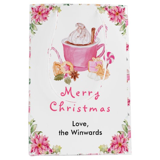 Holiday Cookies and Cocoa Pink Merry Christmas Medium Cadeauzakje (Voorkant)