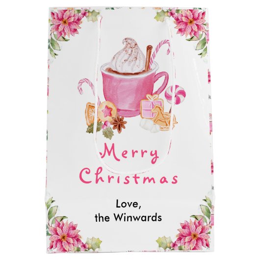 Holiday Cookies and Cocoa Pink Merry Christmas Medium Cadeauzakje (Achterkant)