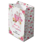 Holiday Cookies and Cocoa Pink Merry Christmas Medium Cadeauzakje (Achterkant Gekanteld)