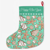 Holiday Cookies Patroon op Blauwgroen Grote Kerstsok (Achterkant)